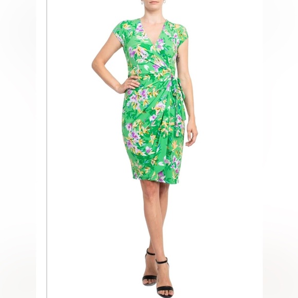 Maggy London Floral Tie Waist Midi Dress V-Neck Cap Sleeve NWT Size 8 - Picture 1 of 14